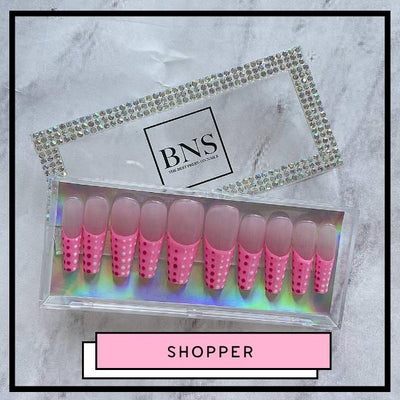 K Sisters I BNS® faux-ongles moyens press-on nails réutilisables sans colle swirls roses