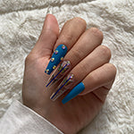 faux-ongles longs press on nails réutilisables sans colle avec papillons bleus et strass