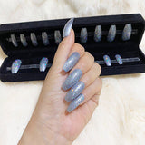 faux-ongles longs naturels press-on nails réutilisables sans colle argentés pailletés