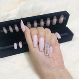 faux-ongles longs press-on nails réutilisables sans colle roses strass