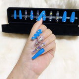 faux-ongles press-on nails réutilisables sans colle avec papillons bleus