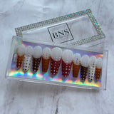 faux-ongles longs press-on nails réutilisables sans colle dots marrons