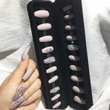 faux-ongles longs press-on nails réutilisables sans colle gris cristaux Swarovski