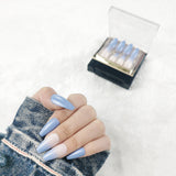 faux-ongles moyens press-on nails réutilisables sans colle french nude bleus